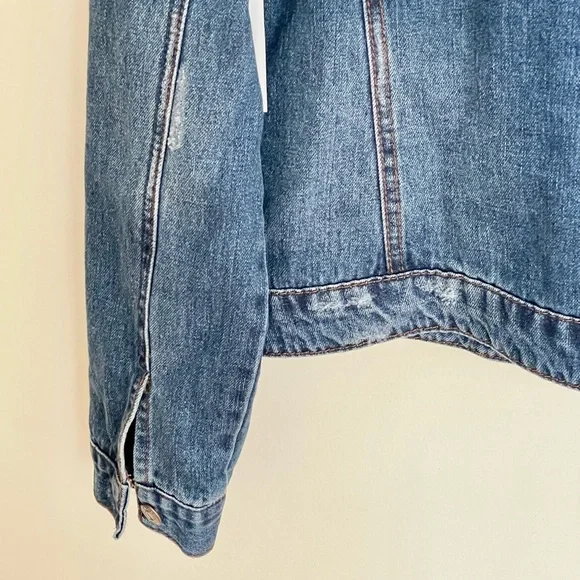 NEW Kensie Jeans Fur Lined Distressed Button Trucker Jacket Women’s Large - Picture 8 of 11